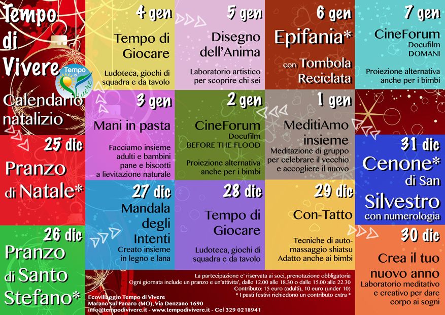 Calendario attività Natale e Capodanno